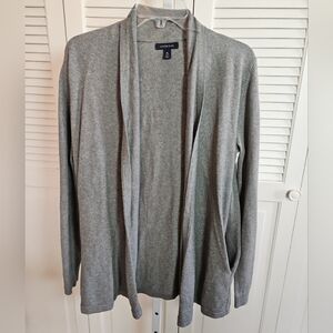 Lands End Womens M Gray Cashmere Cotton Open Cardigan Quiet Luxury Pockets